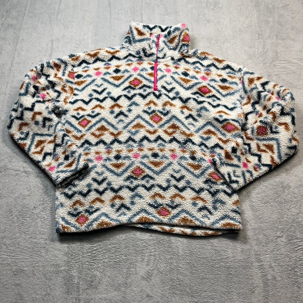 Eddie Bauer Sherpa Fleece Pullover‎ Womens Multicolor Geometric 1/4 Zip Medium